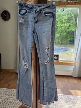 Flying Monkey Light Blue Distressed Flare Jeans